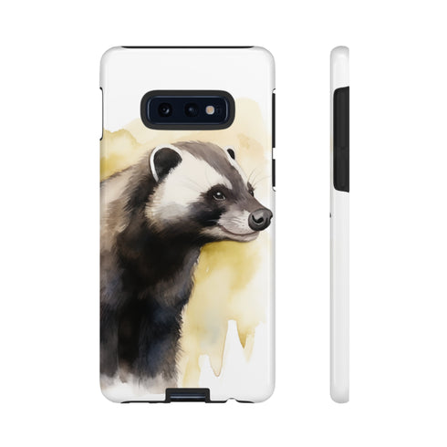 Badger on a Yellow Background - Impact Resistant Phone Case Samsung Galaxy S10E Glossy